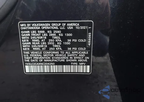 2022 Volkswagen Atlas Cross Sport 2.0T Se z USA, uszkodzony, nr VIN 1V2LC2CAXNC204250